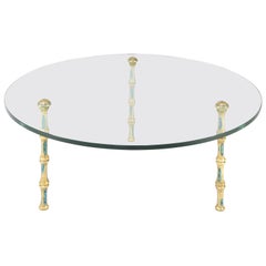 Pepe Mendoza Artisan Brass Coffee Table with Turquoise Enamels, 1950s 'Signed'