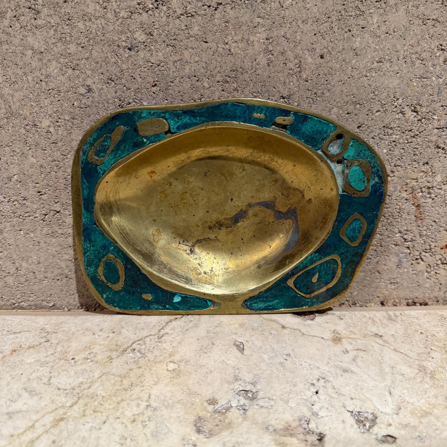 Mid-Century Modern Pepe Mendoza Ashtray Dish Catch All Tray Bowl Malachite Brass For Sale