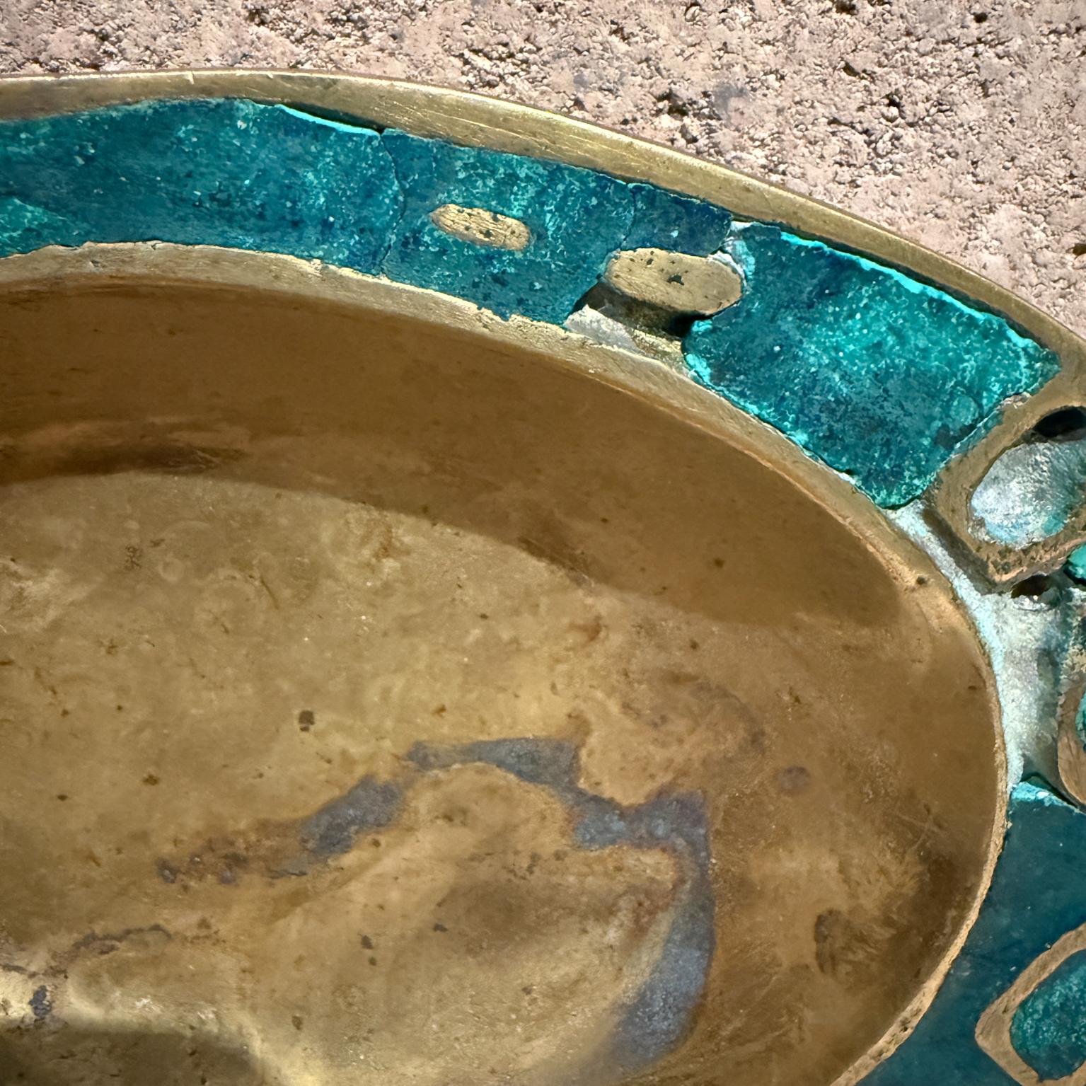 Mexican Pepe Mendoza Ashtray Dish Catch All Tray Bowl Malachite Brass For Sale