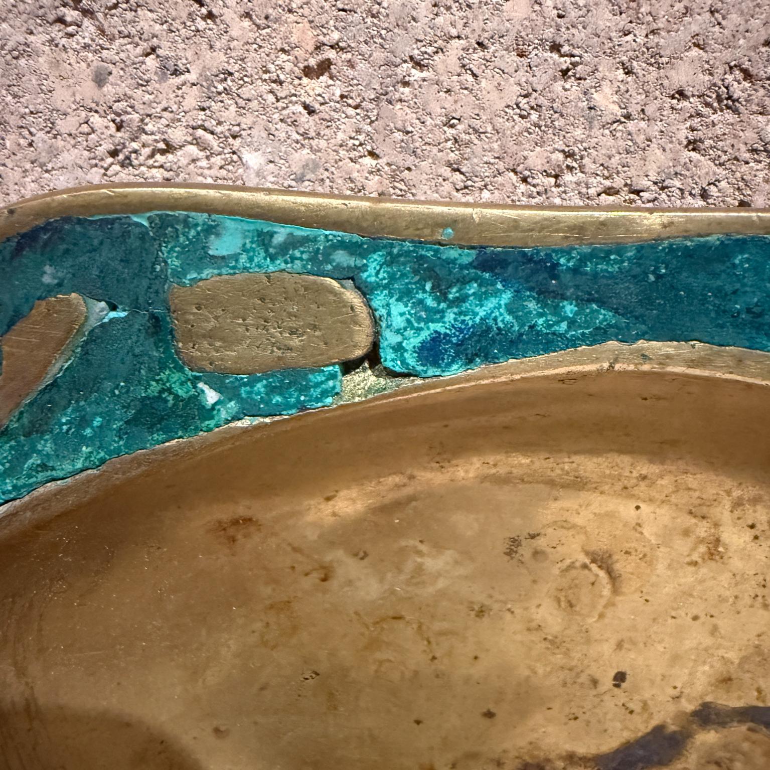 Patinated Pepe Mendoza Ashtray Dish Catch All Tray Bowl Malachite Brass For Sale