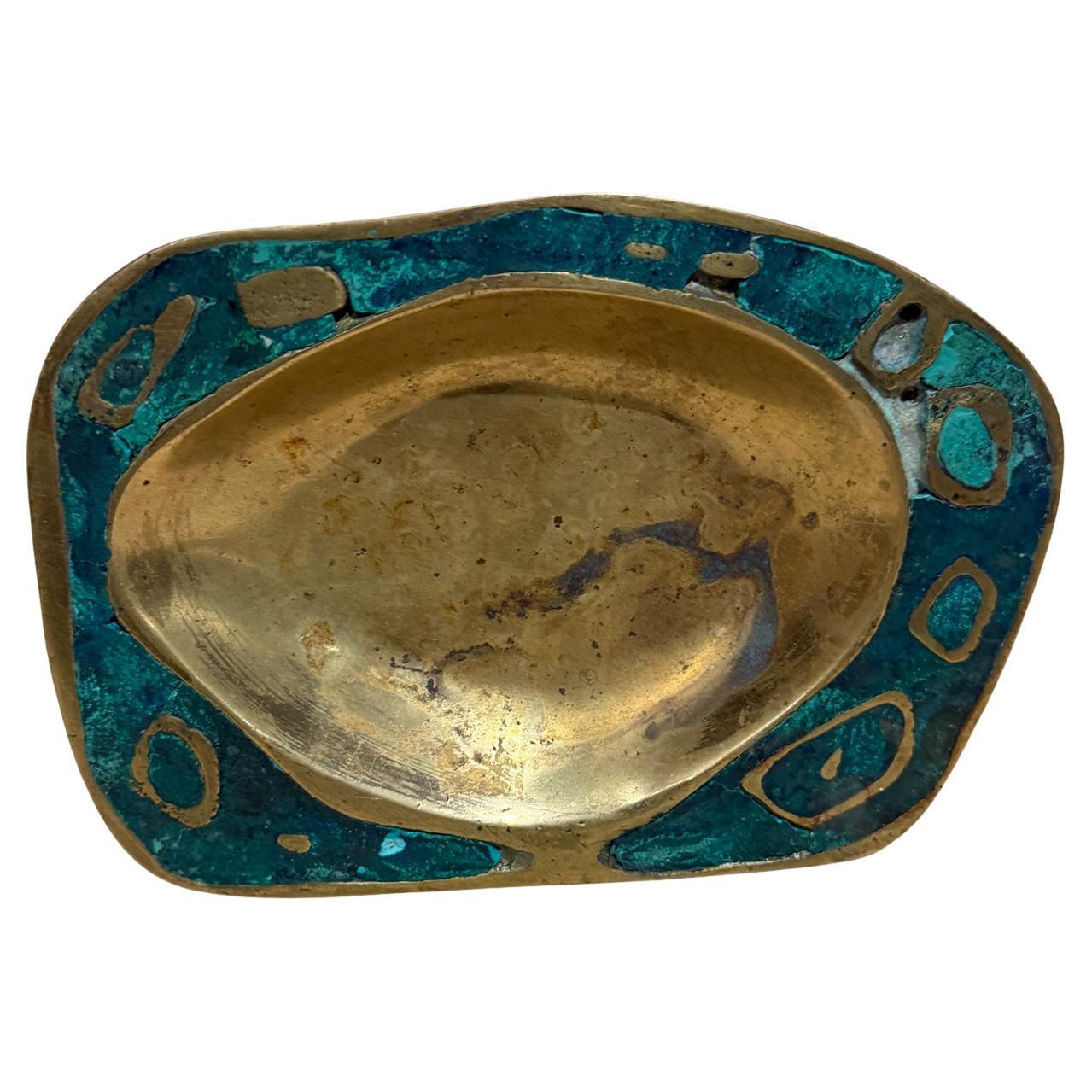 Pepe Mendoza Ashtray Dish Catch All Tray Bowl Malachite Brass For Sale