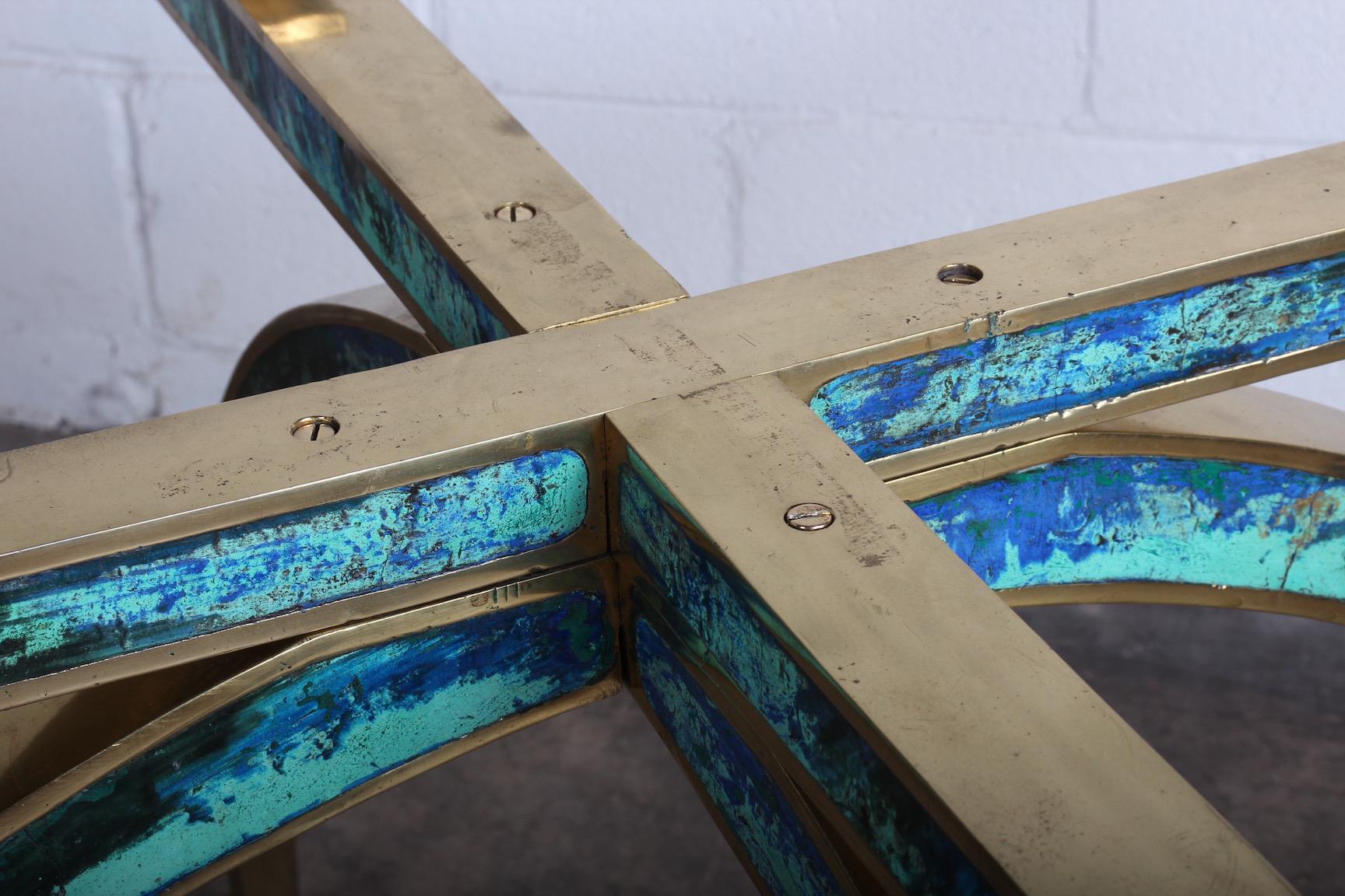 Pepe Mendoza Brass and Ceramic Inlay Dining Table For Sale 6