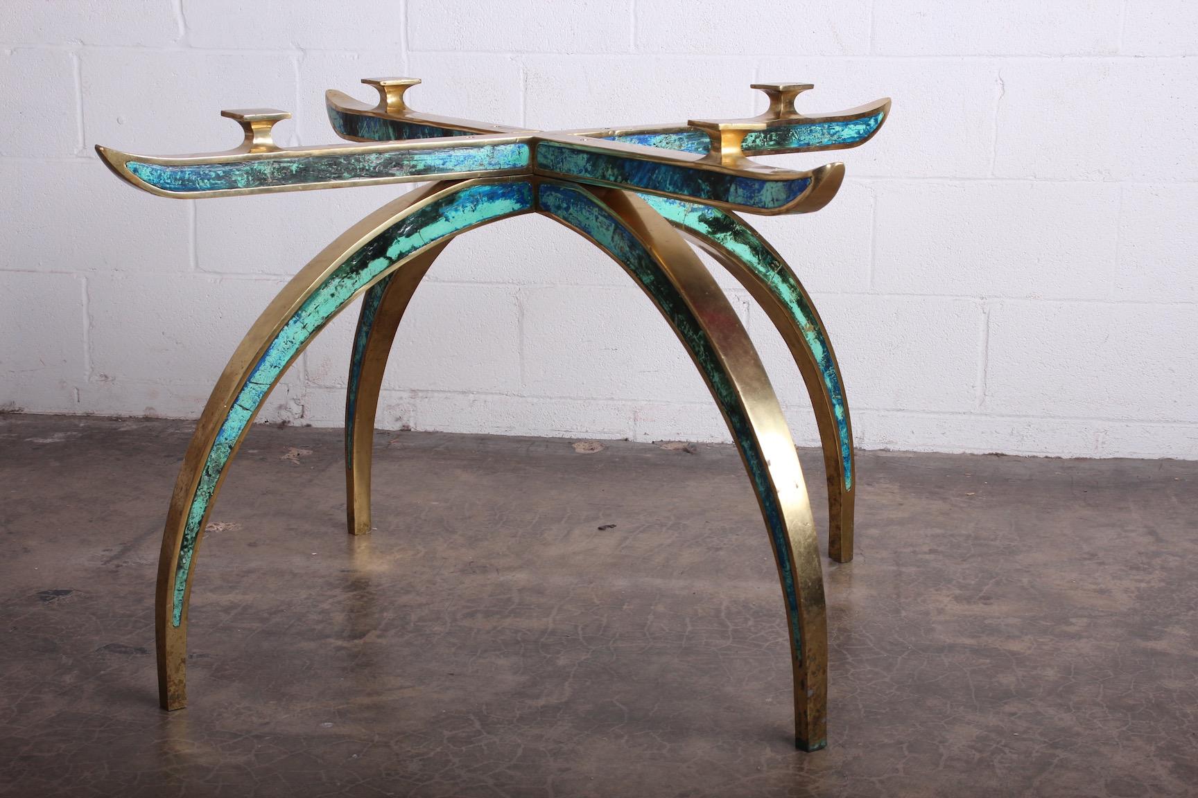 Pepe Mendoza Brass and Ceramic Inlay Dining Table For Sale 7