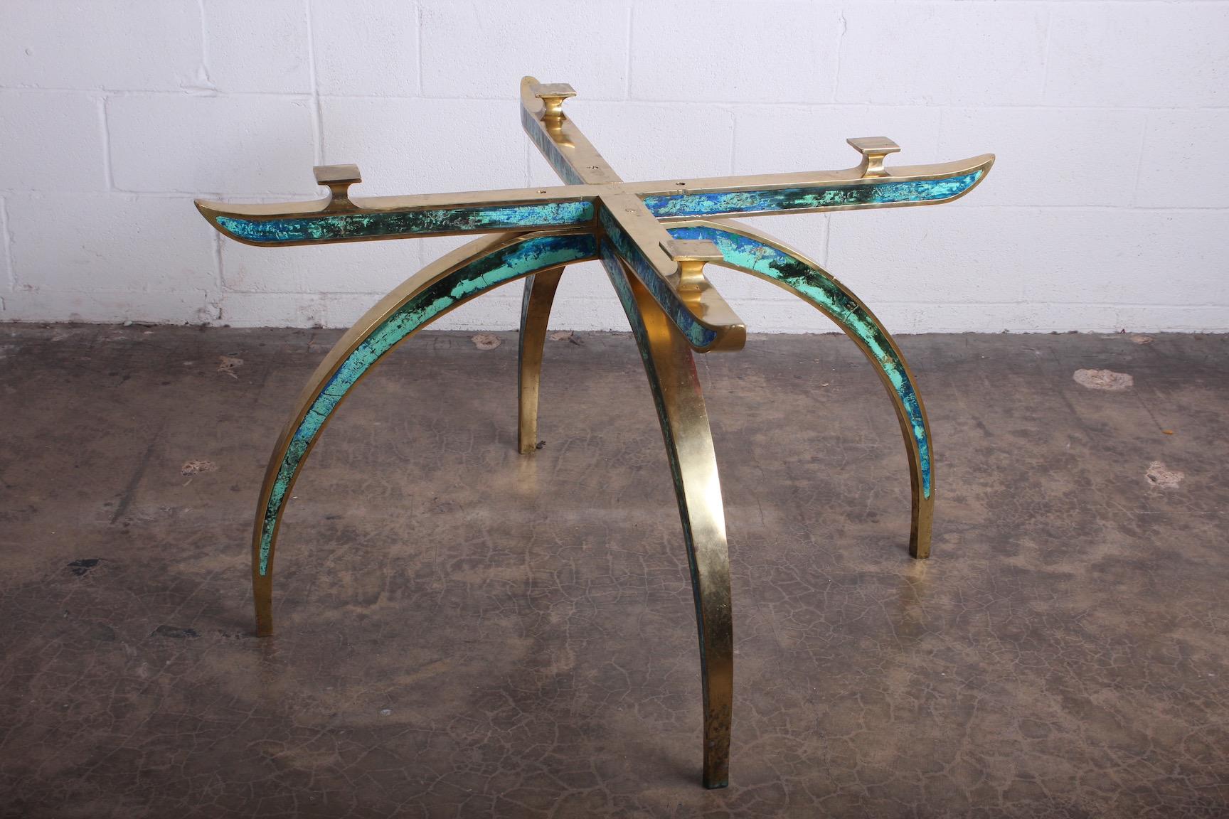 Pepe Mendoza Brass and Ceramic Inlay Dining Table For Sale 9
