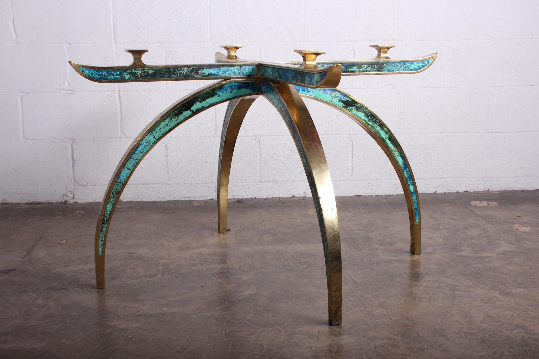 Pepe Mendoza Brass and Ceramic Inlay Dining Table For Sale 10