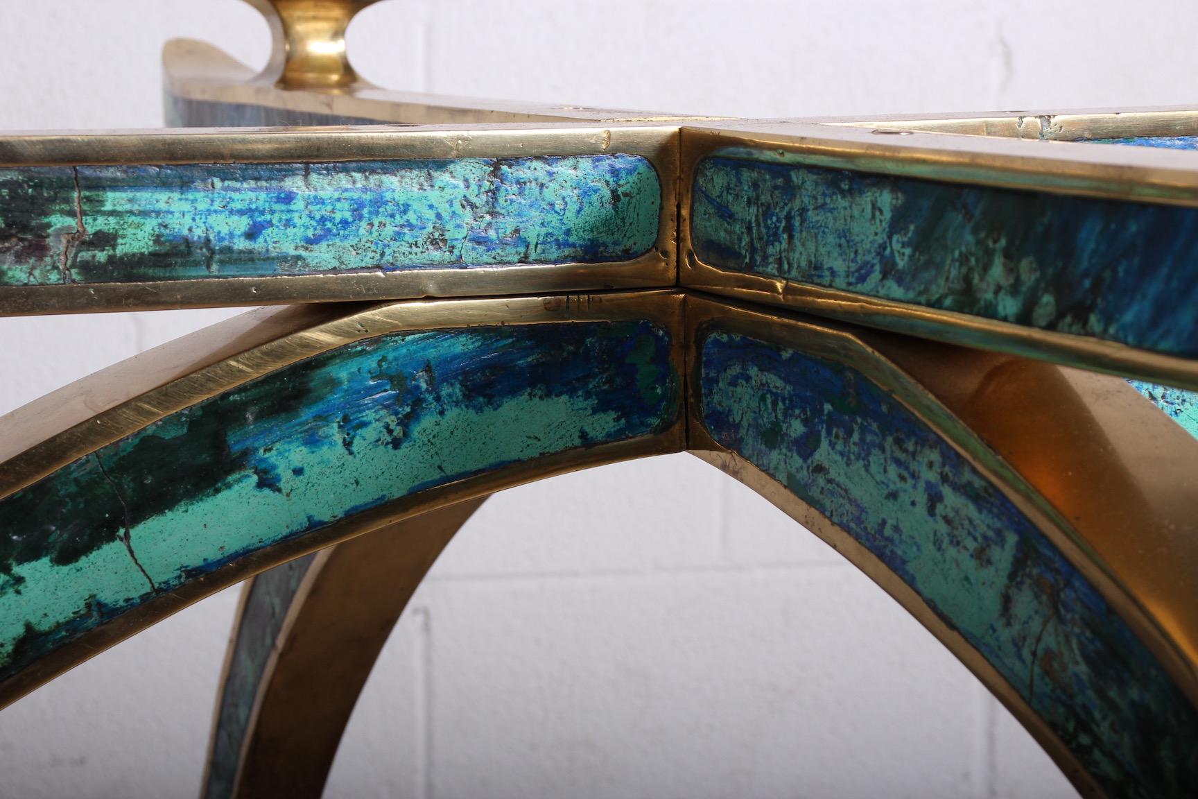 Pepe Mendoza Brass and Ceramic Inlay Dining Table For Sale 11