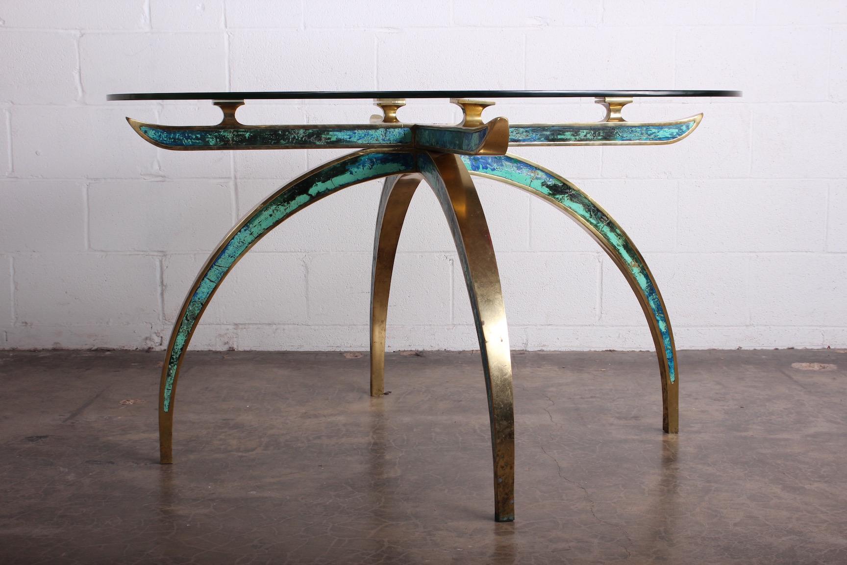 Pepe Mendoza Brass and Ceramic Inlay Dining Table For Sale 15