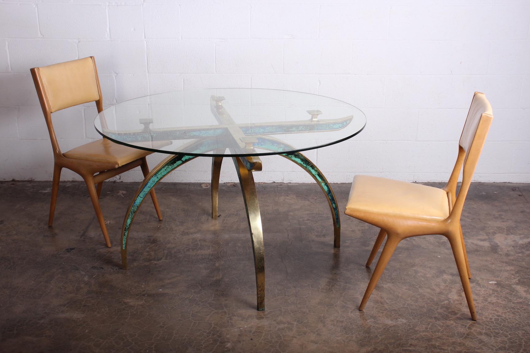 Pepe Mendoza Brass and Ceramic Inlay Dining Table For Sale 16