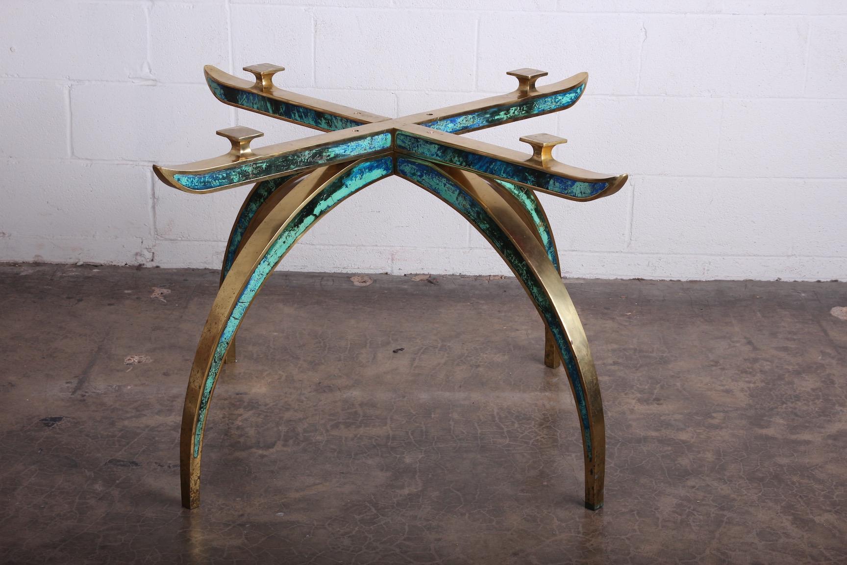 Pepe Mendoza Brass and Ceramic Inlay Dining Table In Good Condition For Sale In Dallas, TX