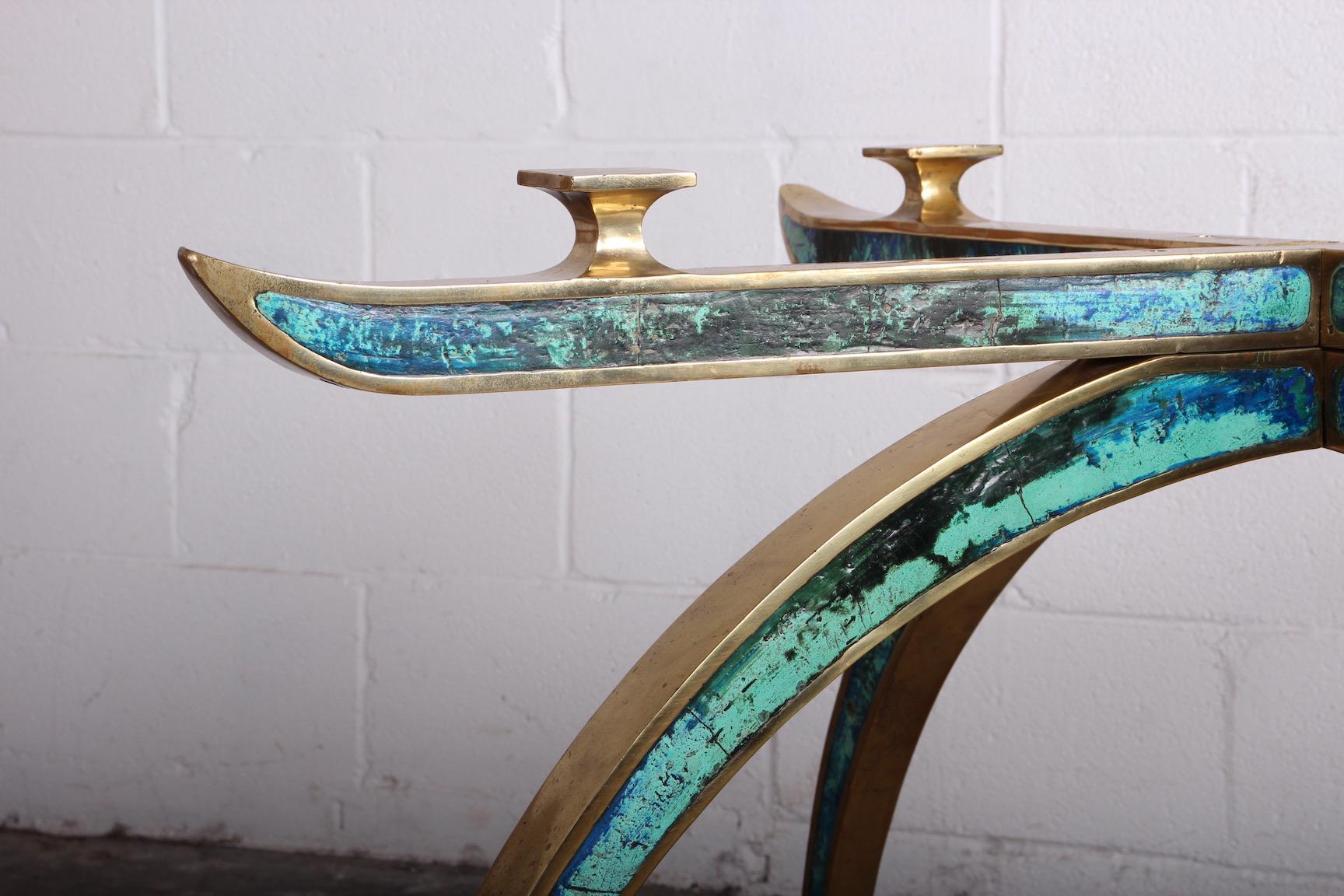 Mid-20th Century Pepe Mendoza Brass and Ceramic Inlay Dining Table For Sale