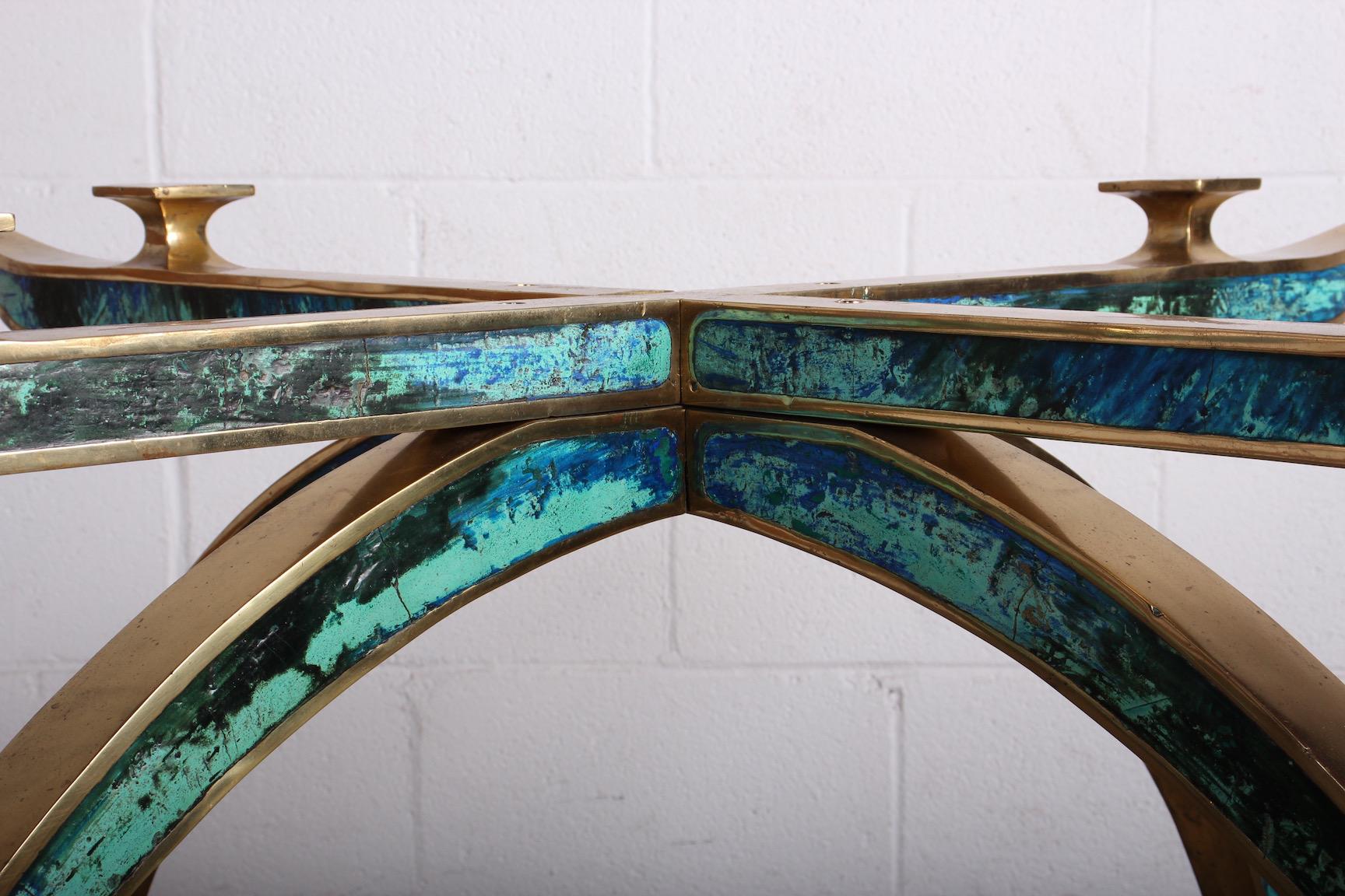 Pepe Mendoza Brass and Ceramic Inlay Dining Table For Sale 1