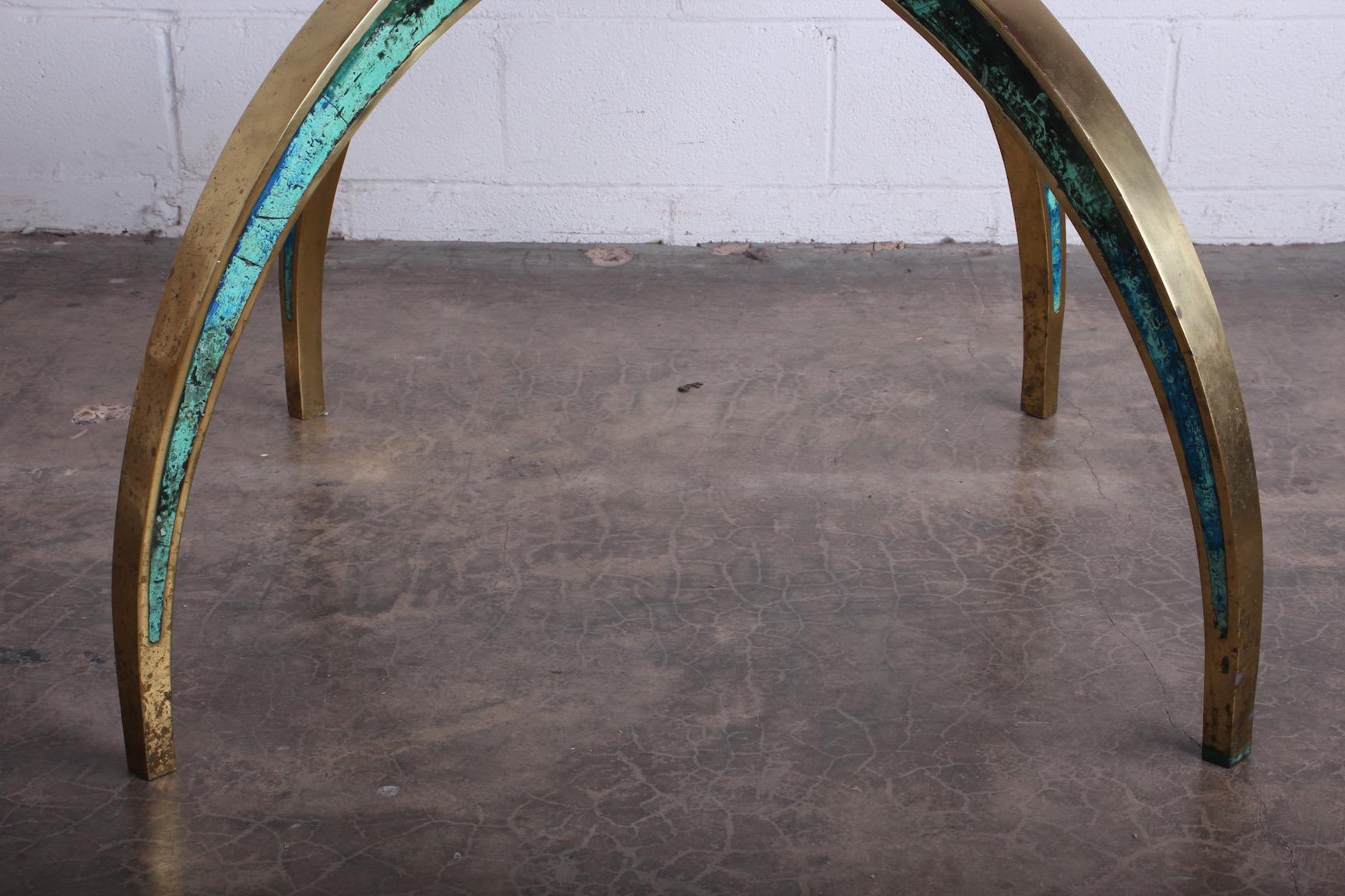 Pepe Mendoza Brass and Ceramic Inlay Dining Table For Sale 2