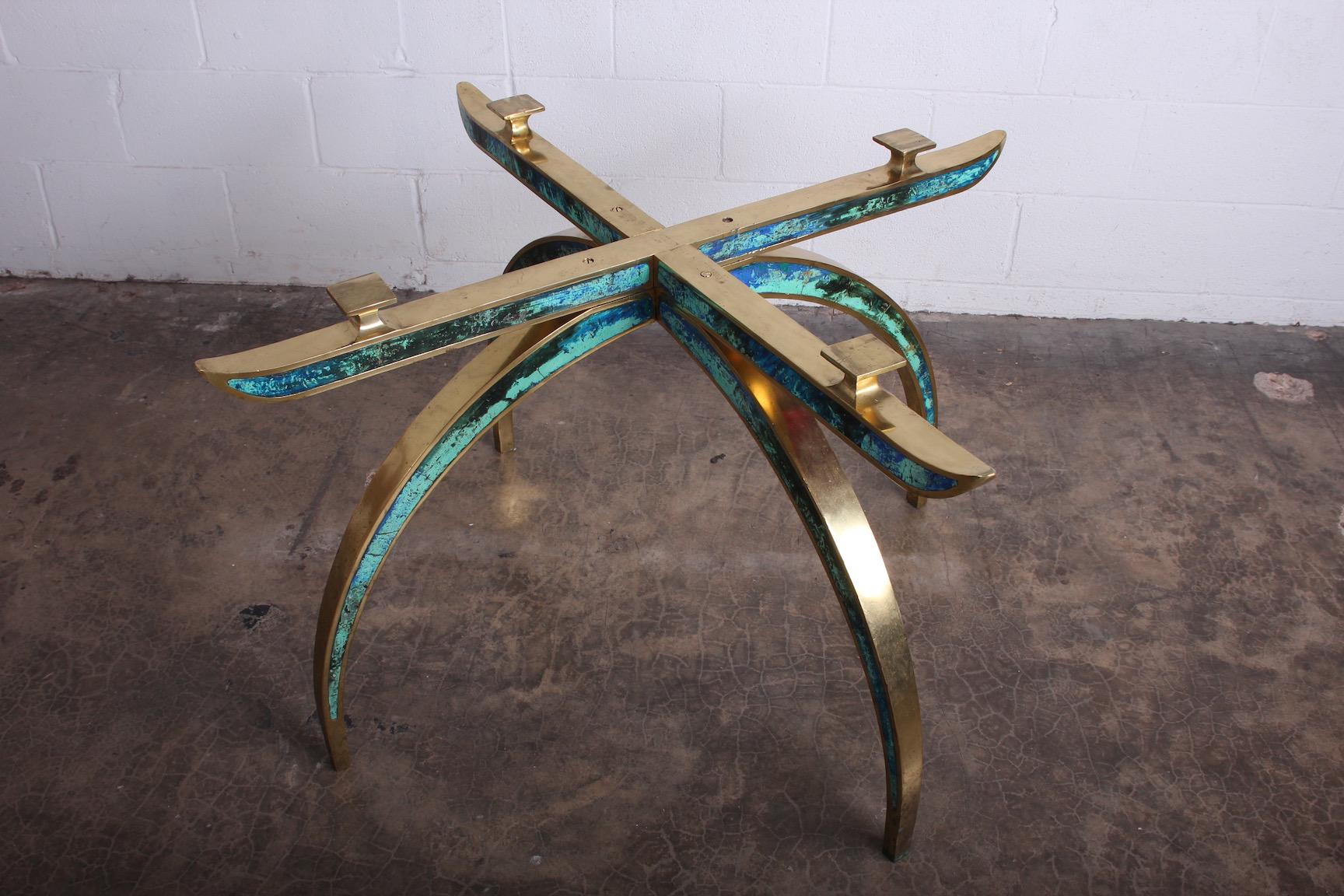 Pepe Mendoza Brass and Ceramic Inlay Dining Table For Sale 3