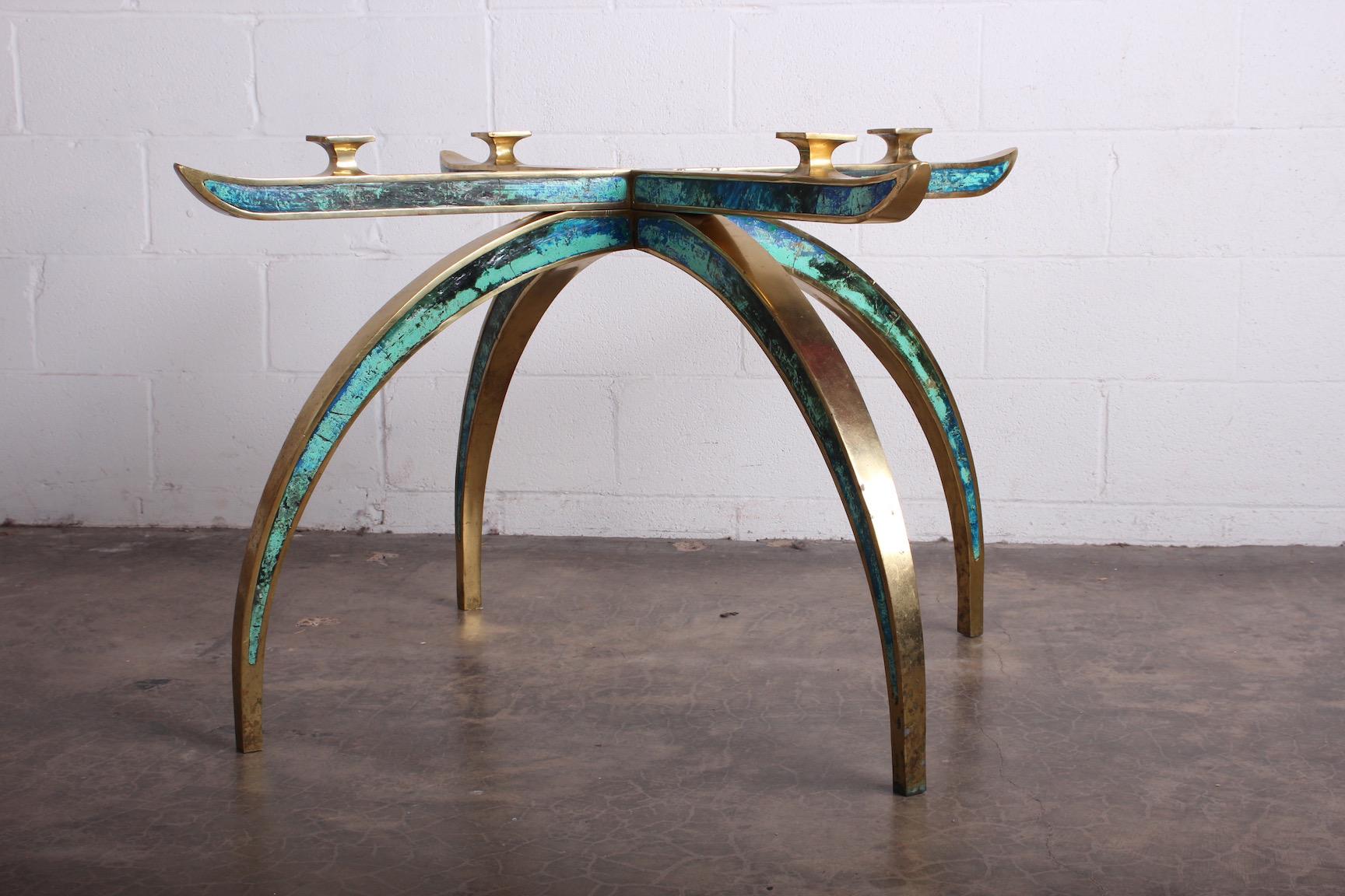 Pepe Mendoza Brass and Ceramic Inlay Dining Table For Sale 4