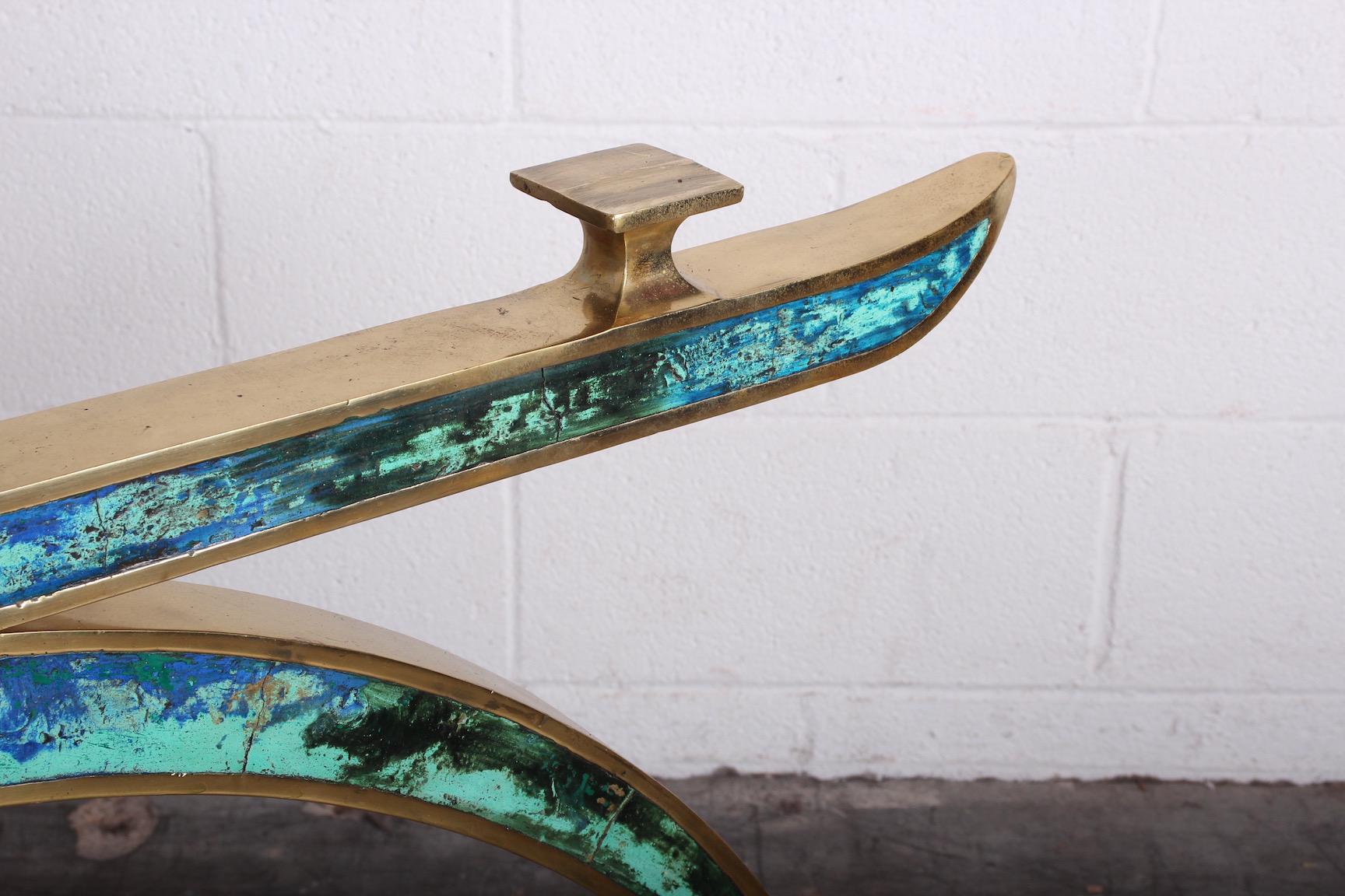 Pepe Mendoza Brass and Ceramic Inlay Dining Table For Sale 5