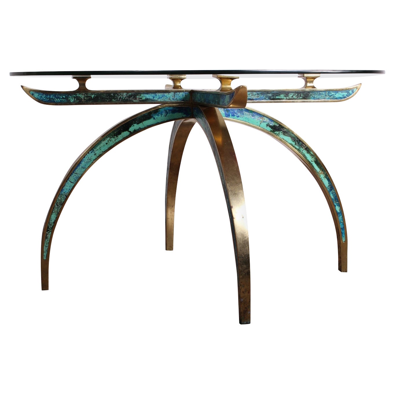 Pepe Mendoza Brass and Ceramic Inlay Dining Table For Sale