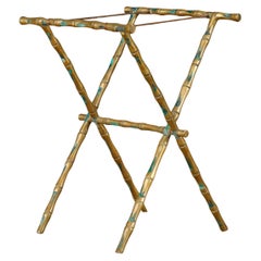 Pepe Mendoza Brass and Turquoise Enamel Folding 'Bamboo' Side Table, 1950s