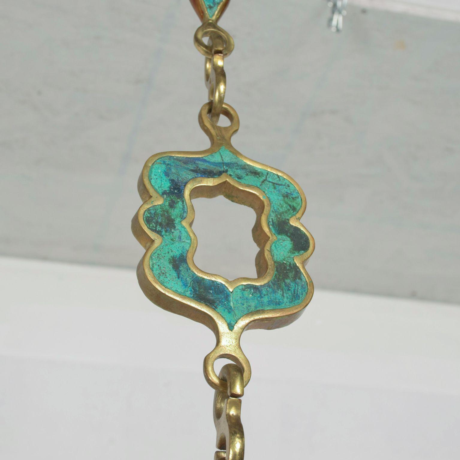 Mid-Century Modern Pepe Mendoza Brass Elephant Hanging Lamp Chain in Turquoise and Brass MEXICO
