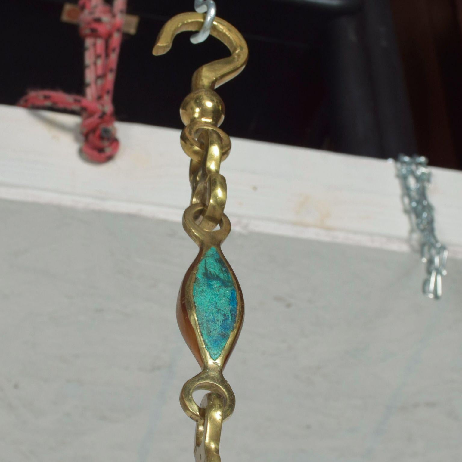 Mexican Pepe Mendoza Brass Elephant Hanging Lamp Chain in Turquoise and Brass MEXICO