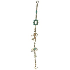 Pepe Mendoza Brass Elephant Hanging Lamp Chain in Turquoise and Brass MEXICO