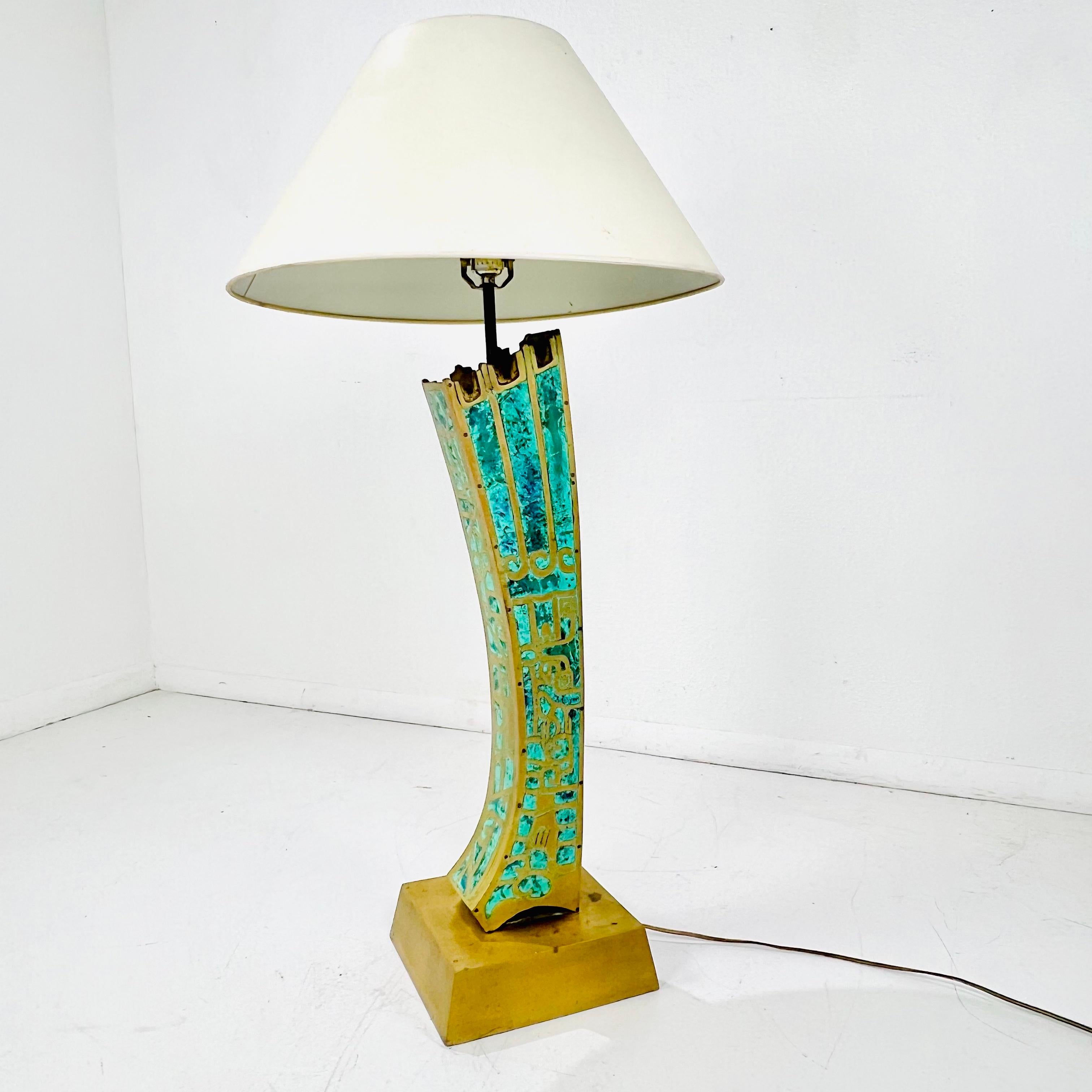 Lampe Pepe Mendoza laiton et incrustation turquoise en vente 6