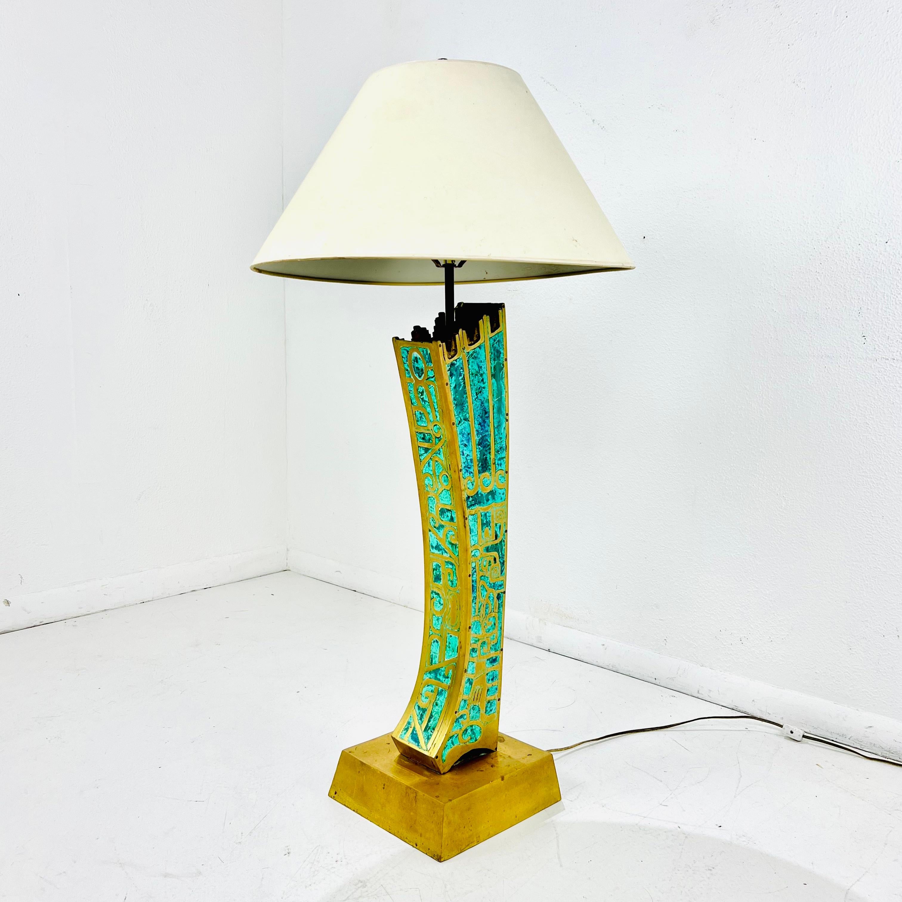 Mexicain Lampe Pepe Mendoza laiton et incrustation turquoise en vente