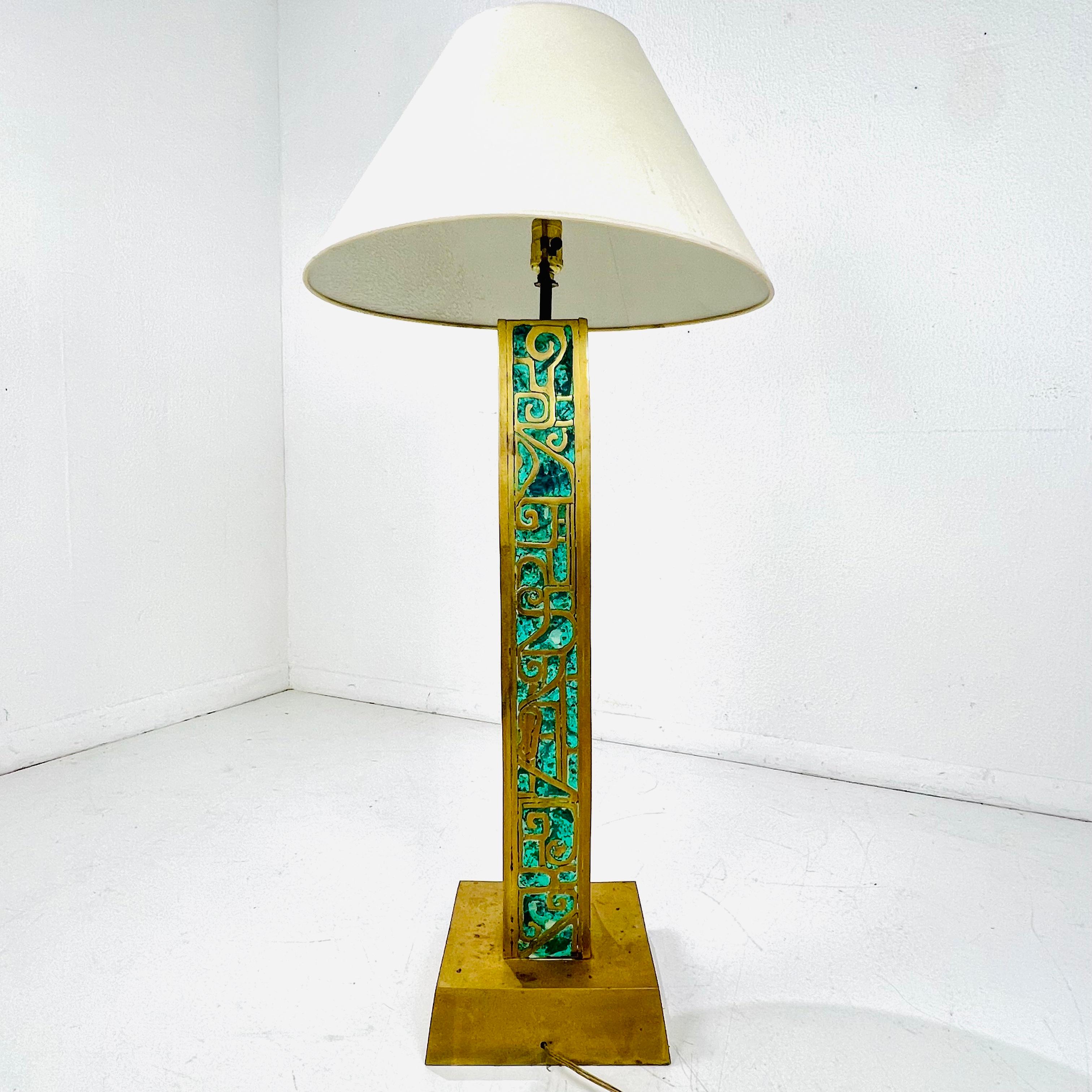 Lampe Pepe Mendoza laiton et incrustation turquoise Bon état - En vente à Dallas, TX