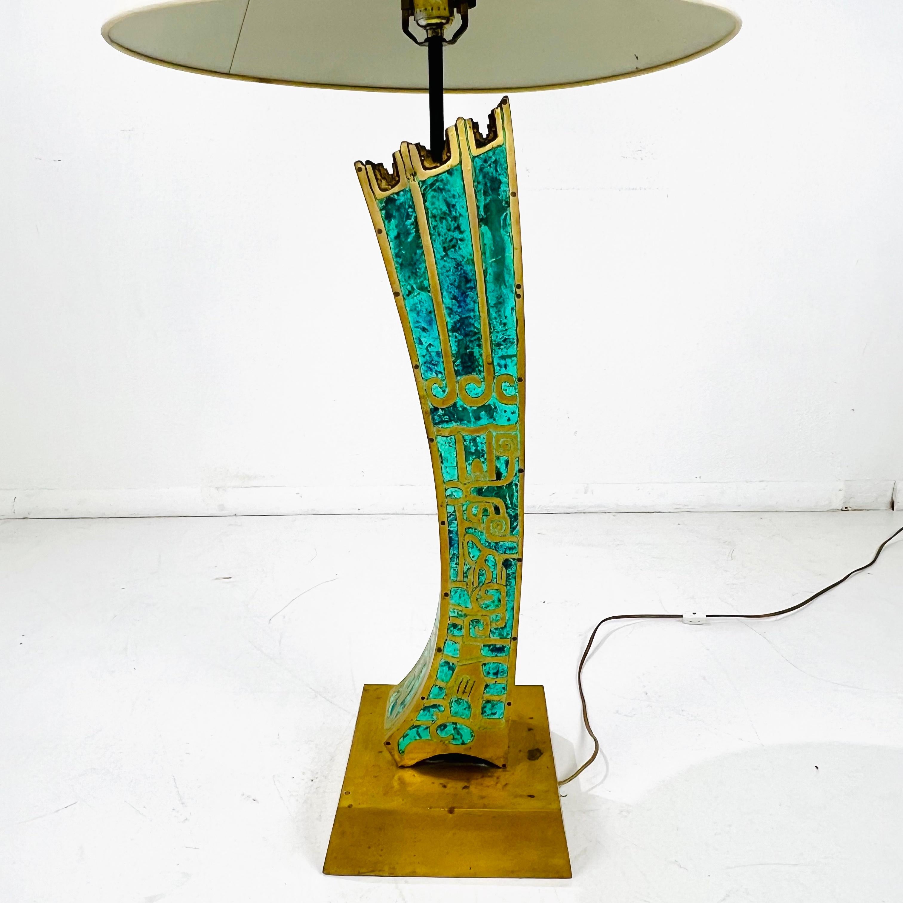 Lampe Pepe Mendoza laiton et incrustation turquoise en vente 2