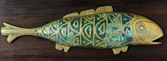 Pepe Mendoza Brass Turquoise Mosaic Fish Wall Mount Sculpture Mexico 1950s