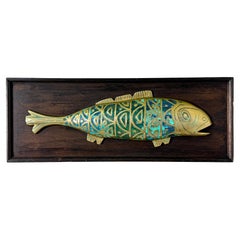 Pepe Mendoza Brass Turquoise Mosaic Fish Wall Mount Sculpture Mexico 1950s
