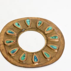 Pepe Mendoza Cloisonné Round Door Knob Rosette Pair Malachite Bronze 1958 Mexico