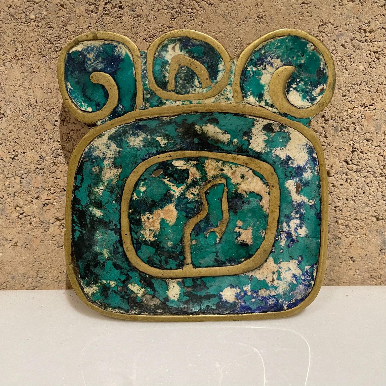 Fancy ashtray 
Fabulous Pepe Mendoza ashtray decorative dish made in Mexico circa 1958.
Rich Patinated Brass lustrous Malachite. 
Signed by Pepe Mendoza
4.38 W x 4.75 D x .75 tall
Original vintage preowned unrestored condition. Patina