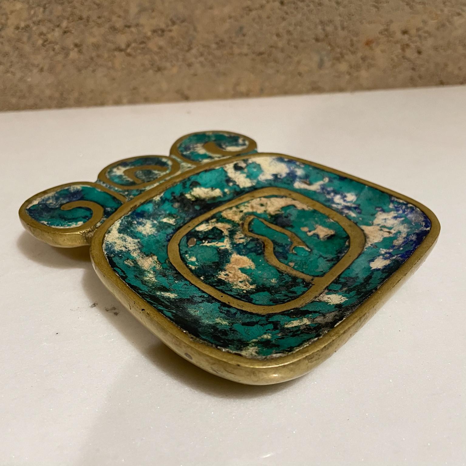 Mexicain Cendrier fantaisie en laiton et malachite de Pepe Mendoza, 1958, Mexique