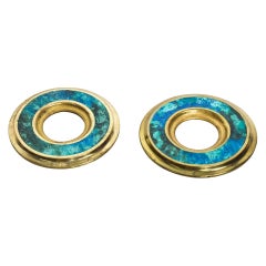 Pepe Mendoza Fancy Rosette Door Knob Plates Cloisonné Malachite and Bronze 1958
