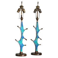 Pepe Mendoza, Freeform, bronze and enamel lamps …a pair