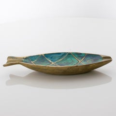 1958 Pepe Mendoza Fish Ashtray in Turquoise Malachite & Bronze from Mexico