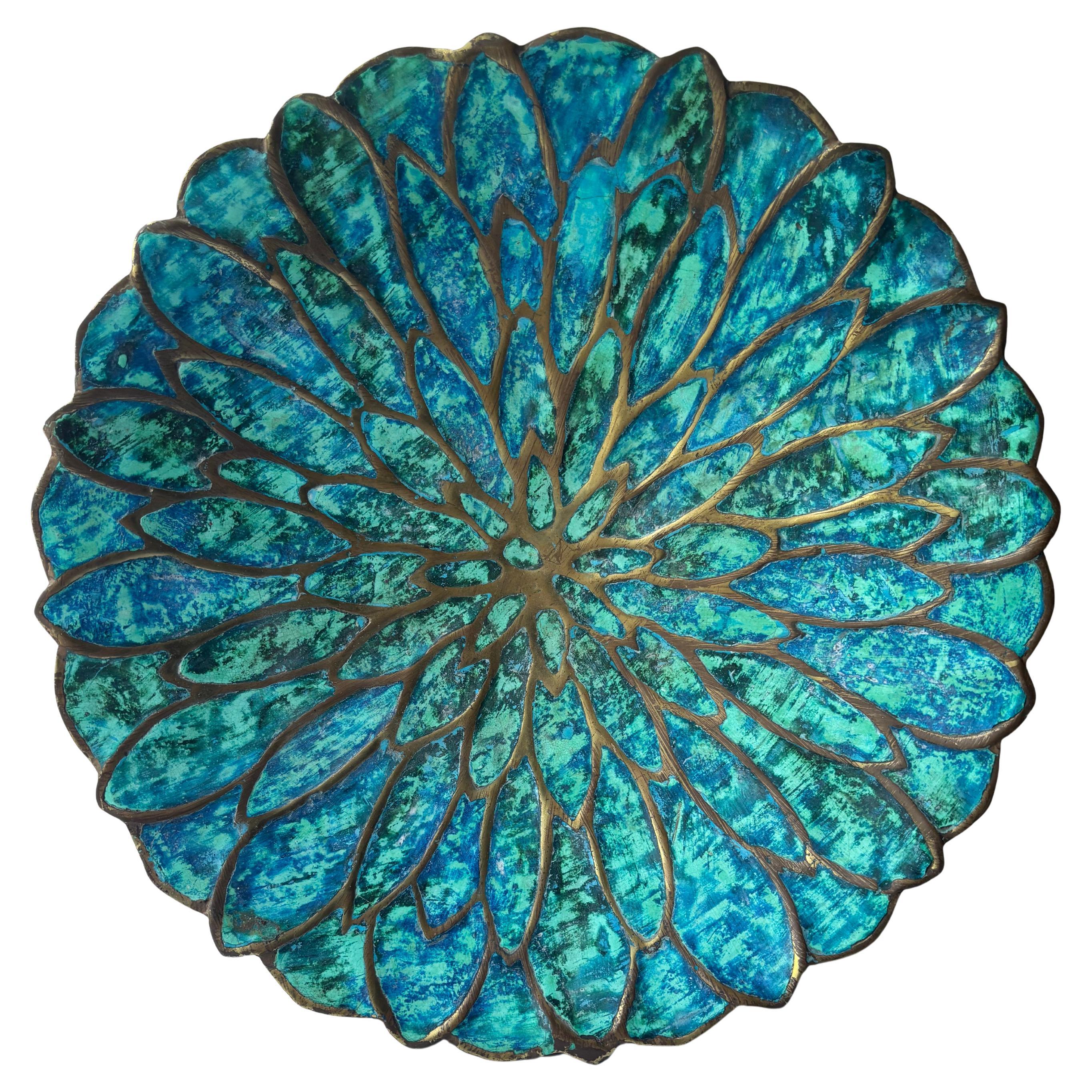 Pepe Mendoza "  Centre de table en laiton émaillé "Lotus" / grand bol 13.5" , marqué en vente