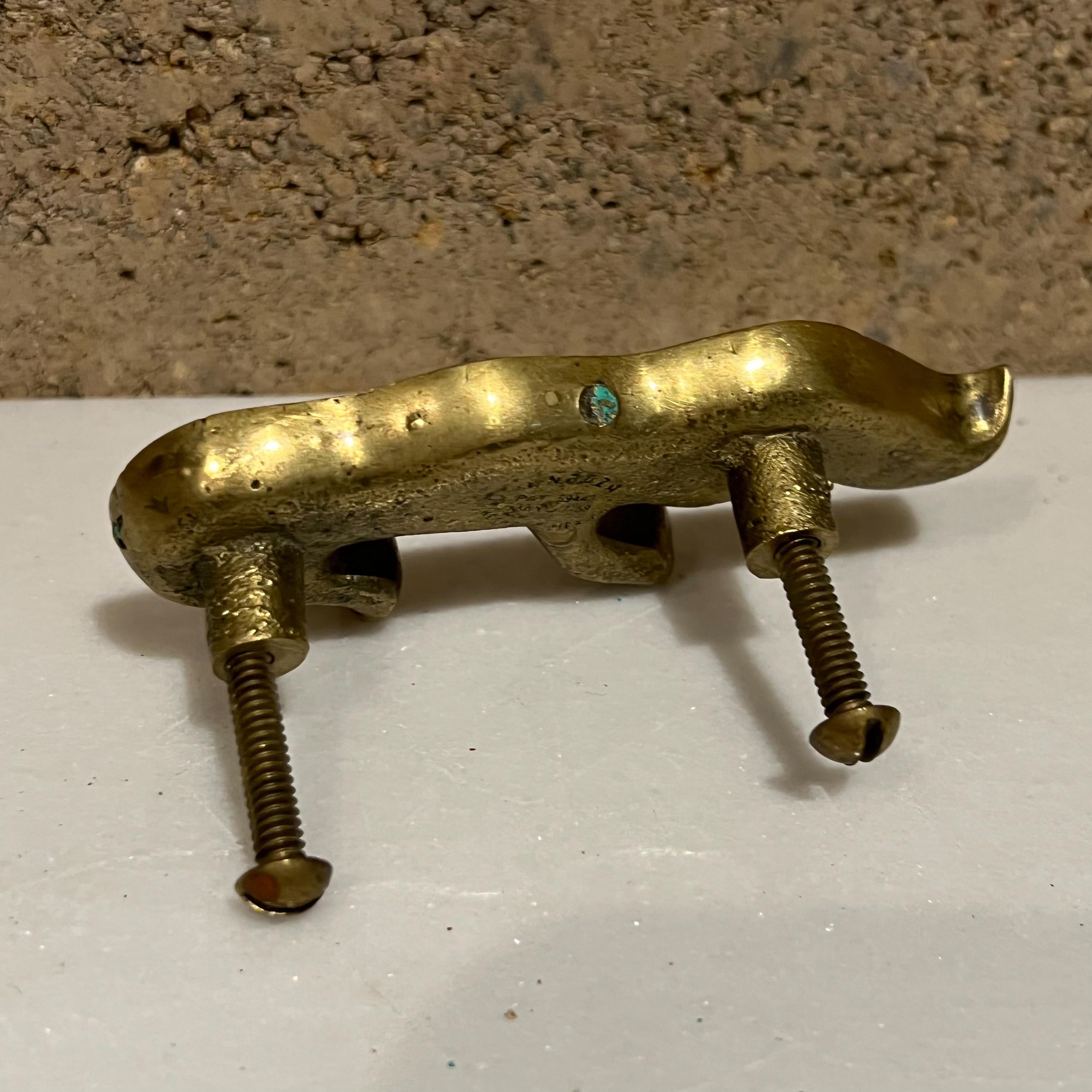 Mexican Pepe Mendoza Mayan Revival Flame Pull Handle Bronze and Malachite Mexico 1950s