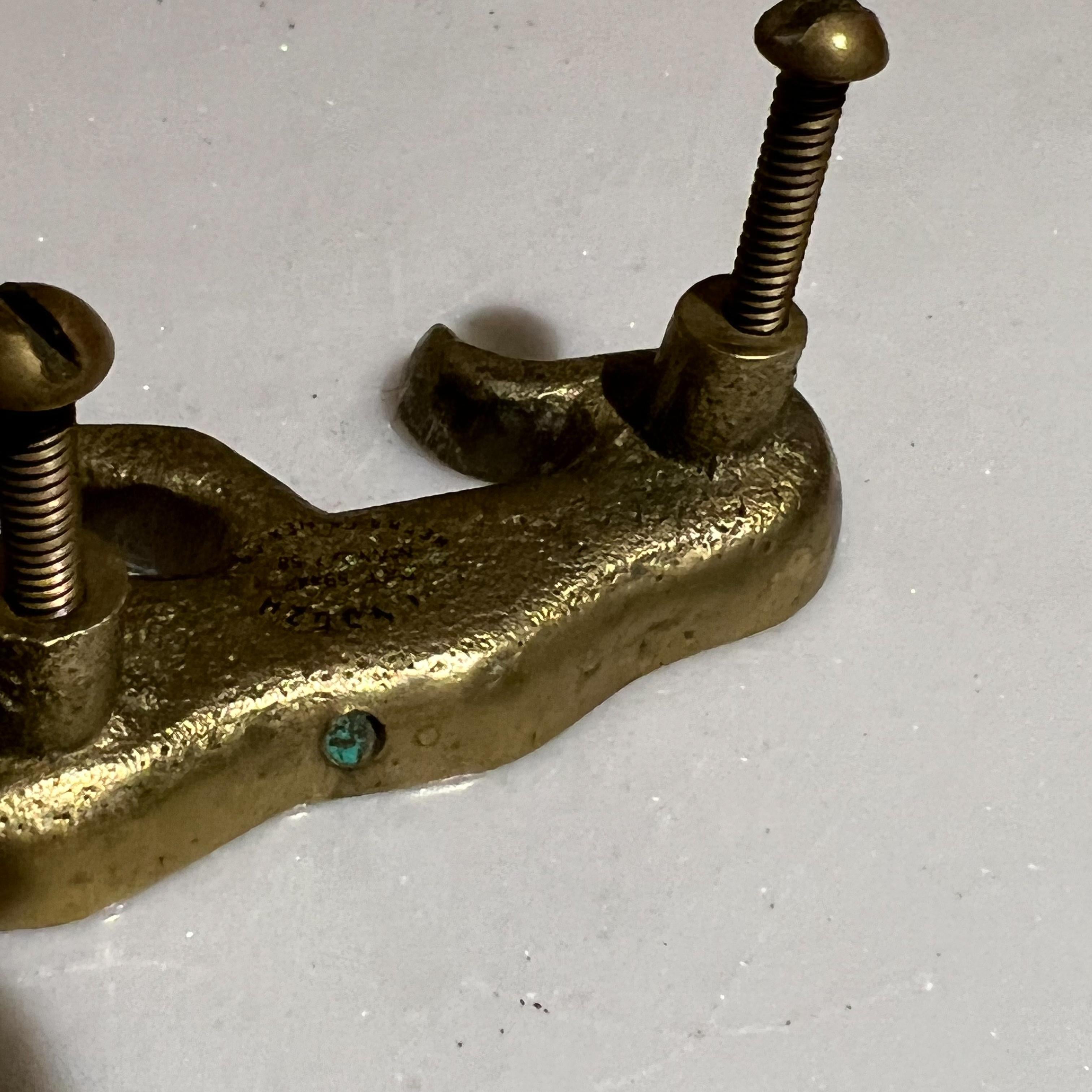 Pepe Mendoza Mayan Revival Flame Pull Handle Bronze and Malachite Mexico 1950s 1