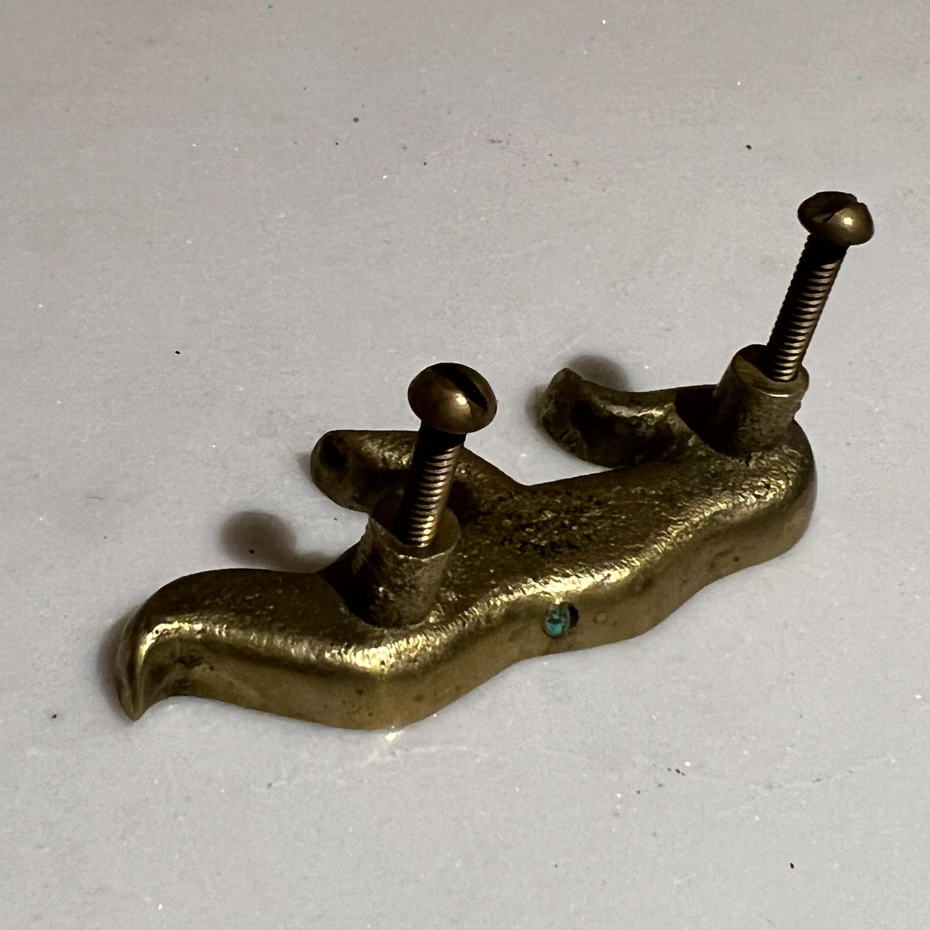 Pepe Mendoza Mayan Revival Flame Pull Handle Bronze and Malachite Mexico 1950s 3