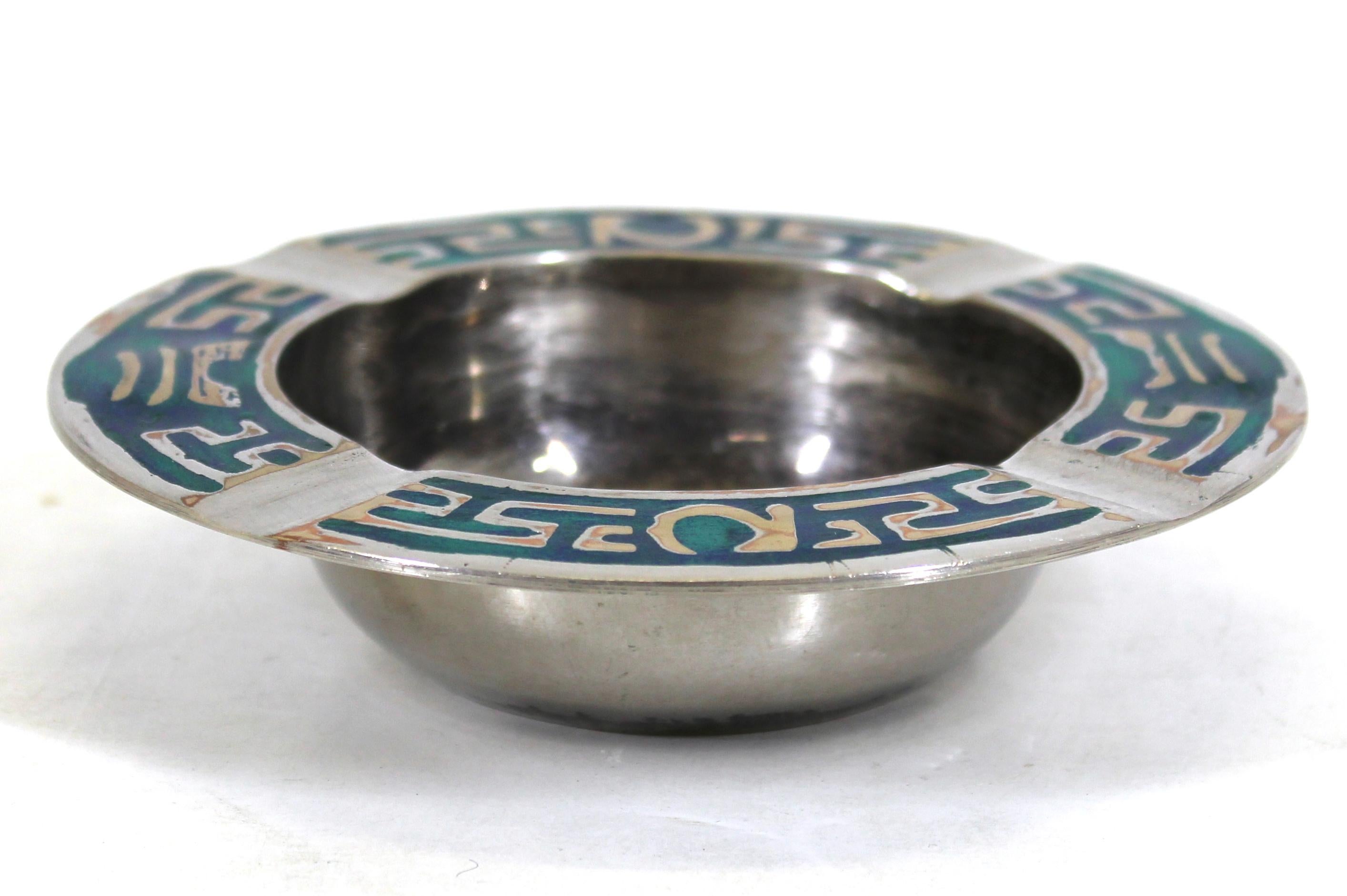 Pepe Mendoza Mexican Mid-Century Modern Silver-plate & Turquoise Dish In Good Condition In New York, NY