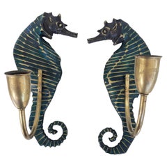 Pepe Mendoza Mid-Century Bronze Sea Horse Sconces, Pair