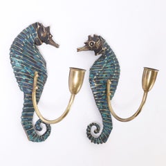 Pepe Mendoza Mid Century Bronze Seahorse Wall Sconces
