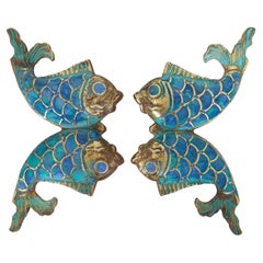 Pepe Mendoza Mid-Century Brass/Turquoise Fish Handles, Pair