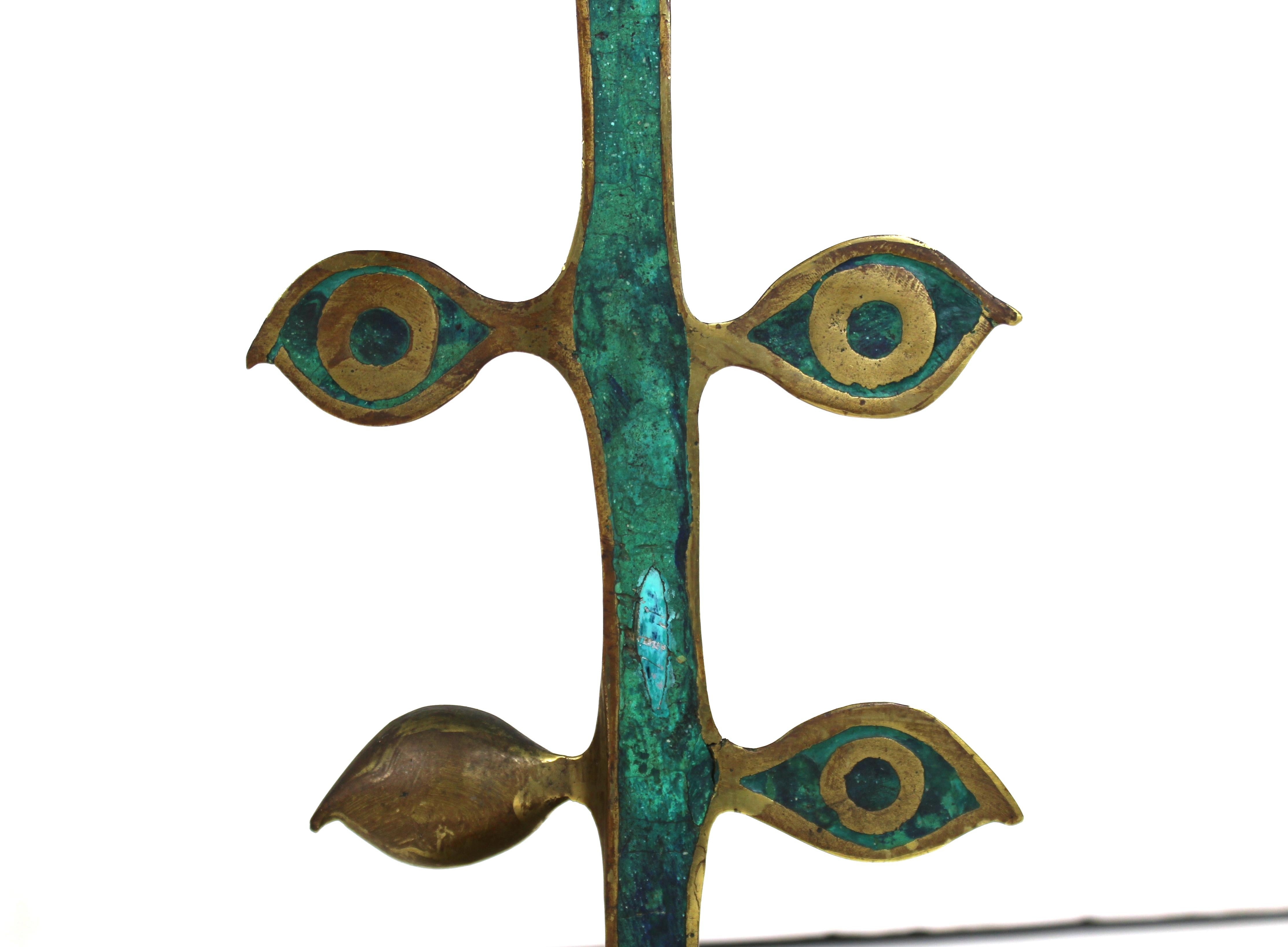 North American Pepe Mendoza Mid-Century Modern Rare Bronze and Turquoise Eye Sculpture / Lamp