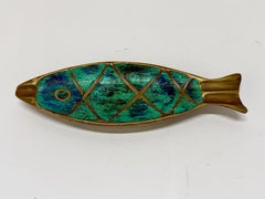 Pepe Mendoza, Mid-Century Modernist Brass & Malachite Fish Dish, Mexico, c. 1950