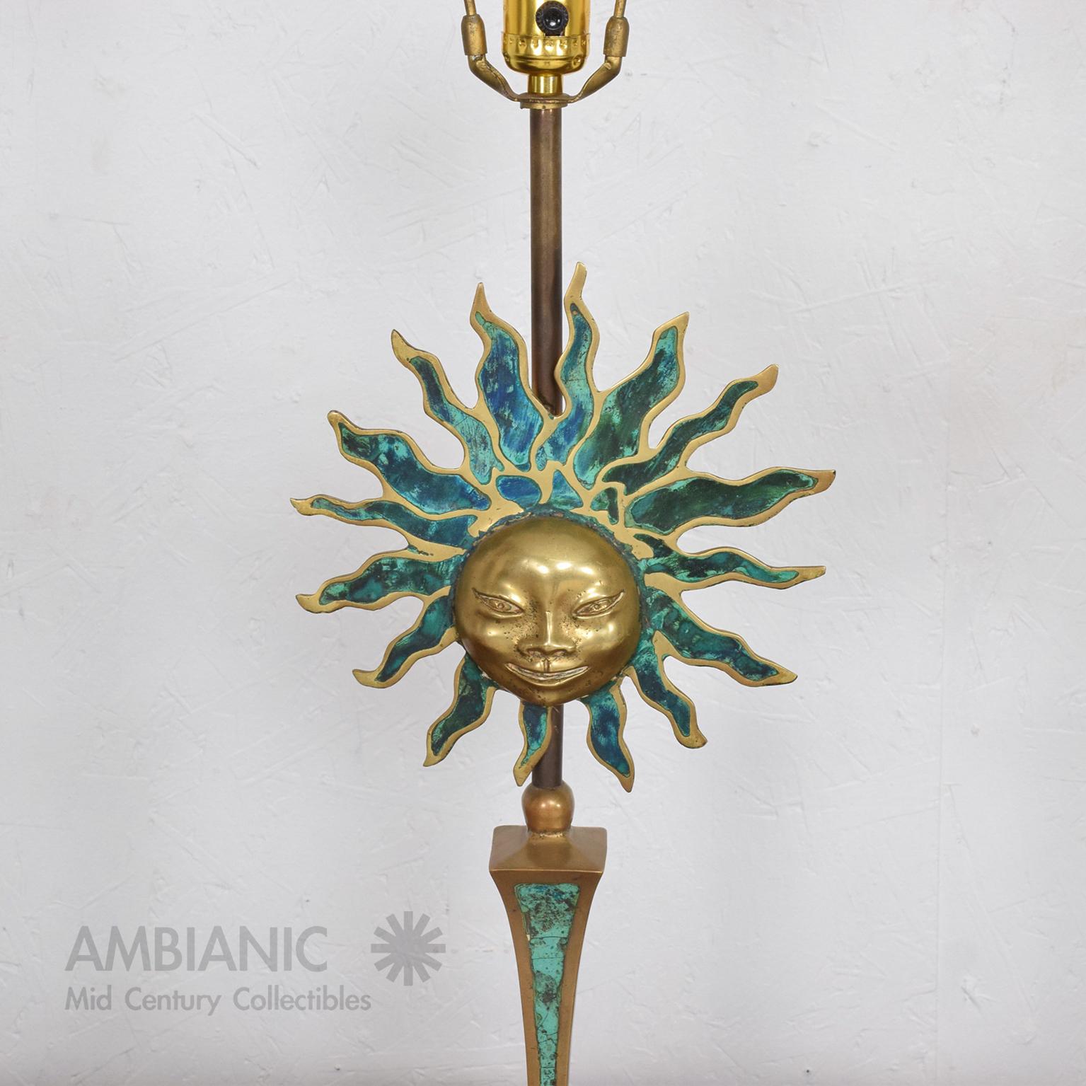 Mid-20th Century Pepe Mendoza Sun Sculpture Table Lamps Bronze and Malachite 1950s Mexico For Sale