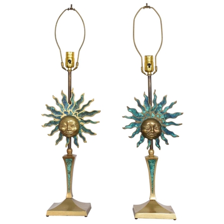 1950s Pepe Mendoza Table Lamps Bronze and Malachite 