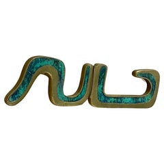 Pepe Mendoza Sculptural Aztec Wall Art in Brass & Luscious Green Malachite 1958