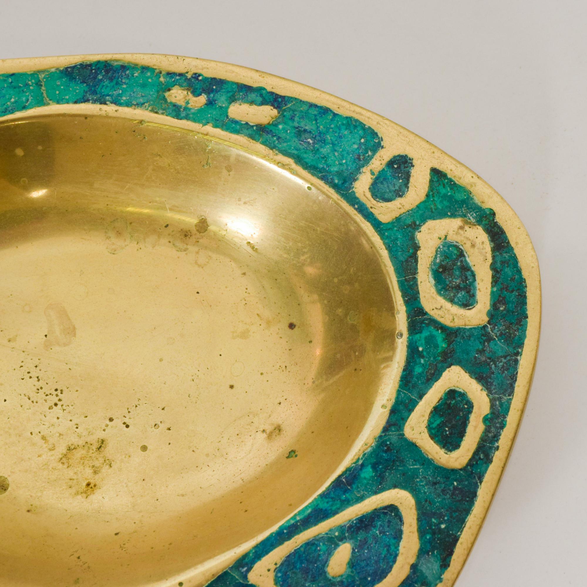 Mexican 1958 Pepe Mendoza Spectacular Turquoise and Brass Gold Dish Midcentury Modernism